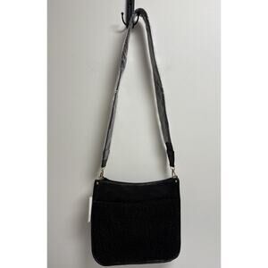 Jen & Co Vegan Crossbody Shoulder Bag Black Faux Leather Sherpa Trim NWT 12x12